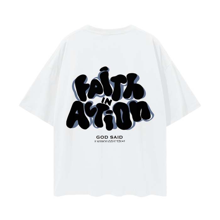 FAITH IN ACTION- JAMES 2:17 (FAITH collection)-Oversize Deep Drop Shoulder Tee - 190 GSM